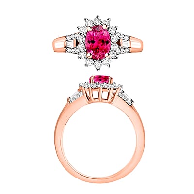 Ouro Fino Rubellite and Moissanite 1.25 ctw Sunburst Ring in 18K Vermeil Rose Gold Over Sterling Silver (Size 10.0)