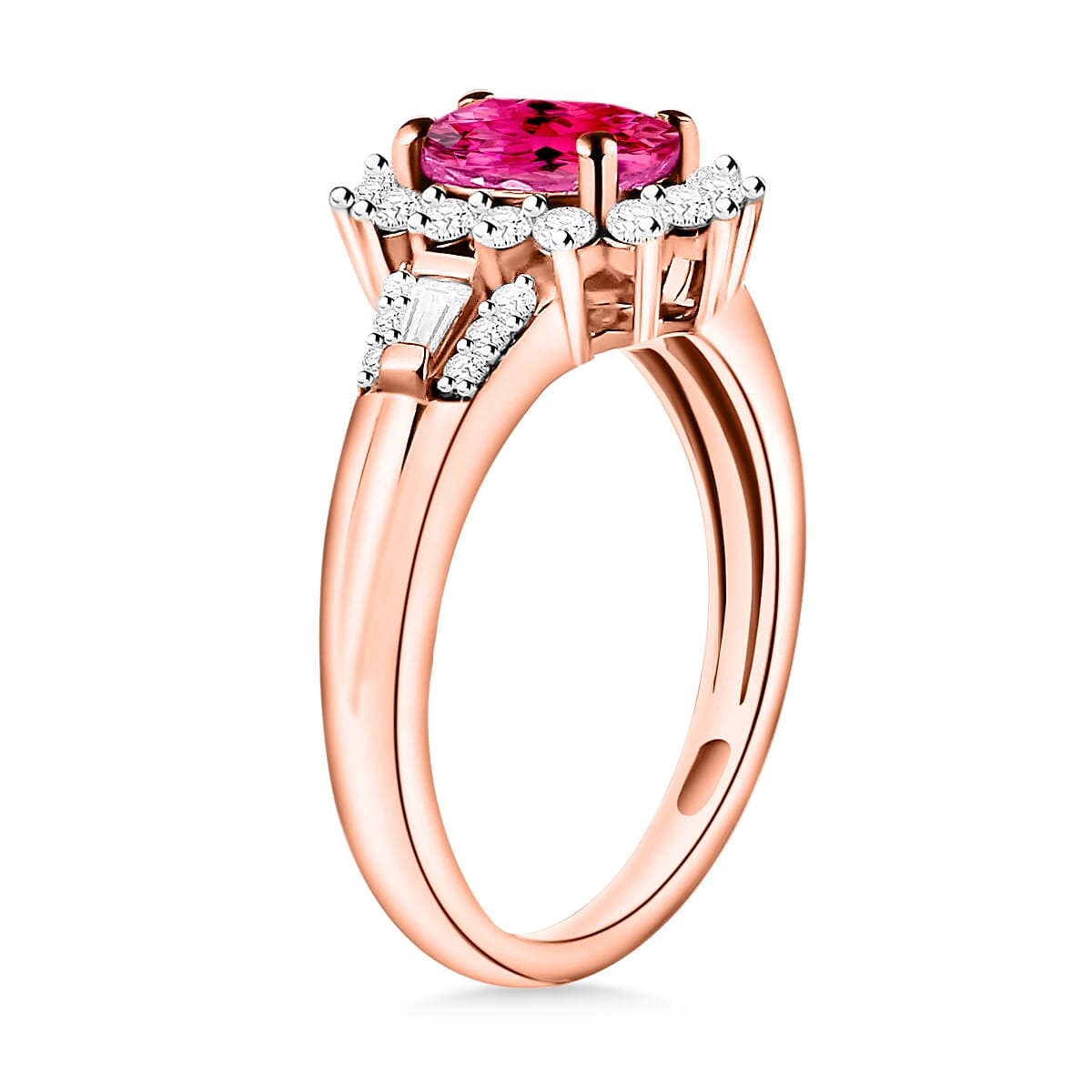 Ouro Fino Rubellite and Moissanite 1.25 ctw Sunburst Ring in 18K Vermeil Rose Gold Over Sterling Silver (Size 4.5) (Del. in 10-12 Days) image number 2