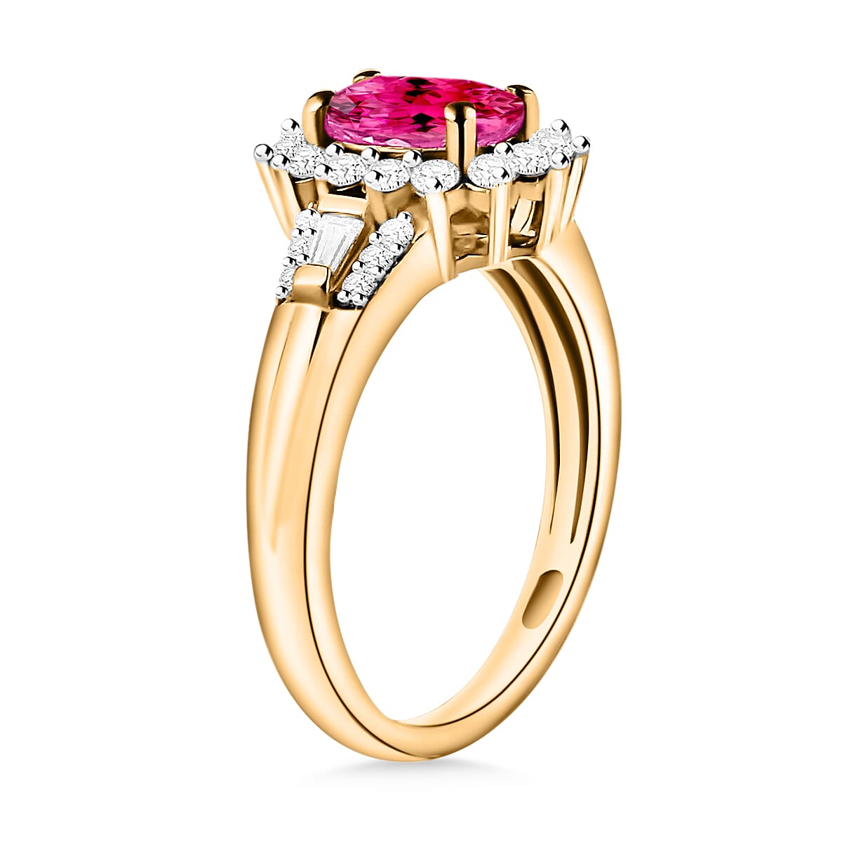 Ouro Fino Rubellite and Moissanite 1.25 ctw Sunburst Ring in 18K Vermeil Yellow Gold Over Sterling Silver (Size 6.0) (Del. in 10-12 Days) image number 2