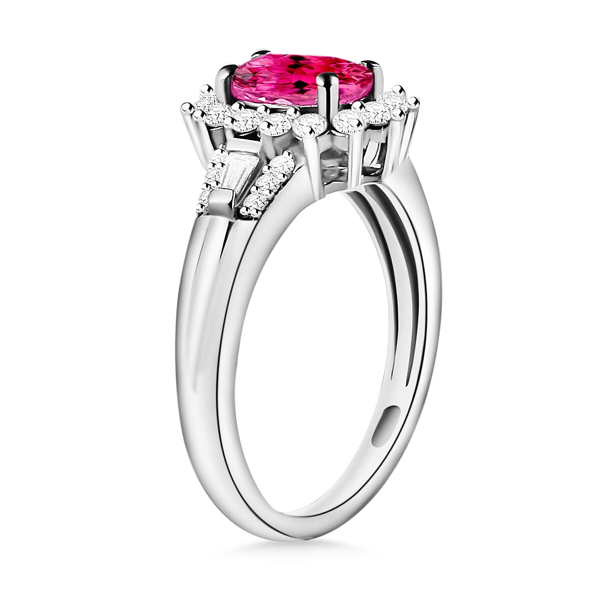 Ouro Fino Rubellite and Moissanite 1.25 ctw Sunburst Ring in Rhodium Over Sterling Silver (Size 4.0) (Del. in 10-12 Days) image number 2