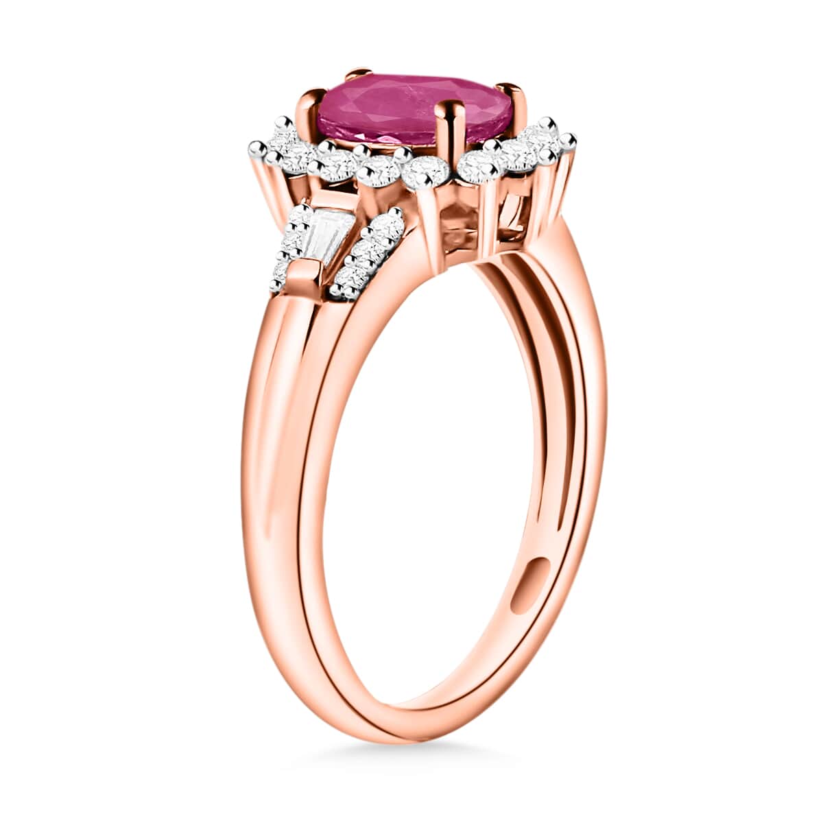 Mozambique Ruby and Moissanite 1.50 ctw Ring in 18K Vermeil Rose Gold Over Sterling Silver (Size 10.0) image number 2