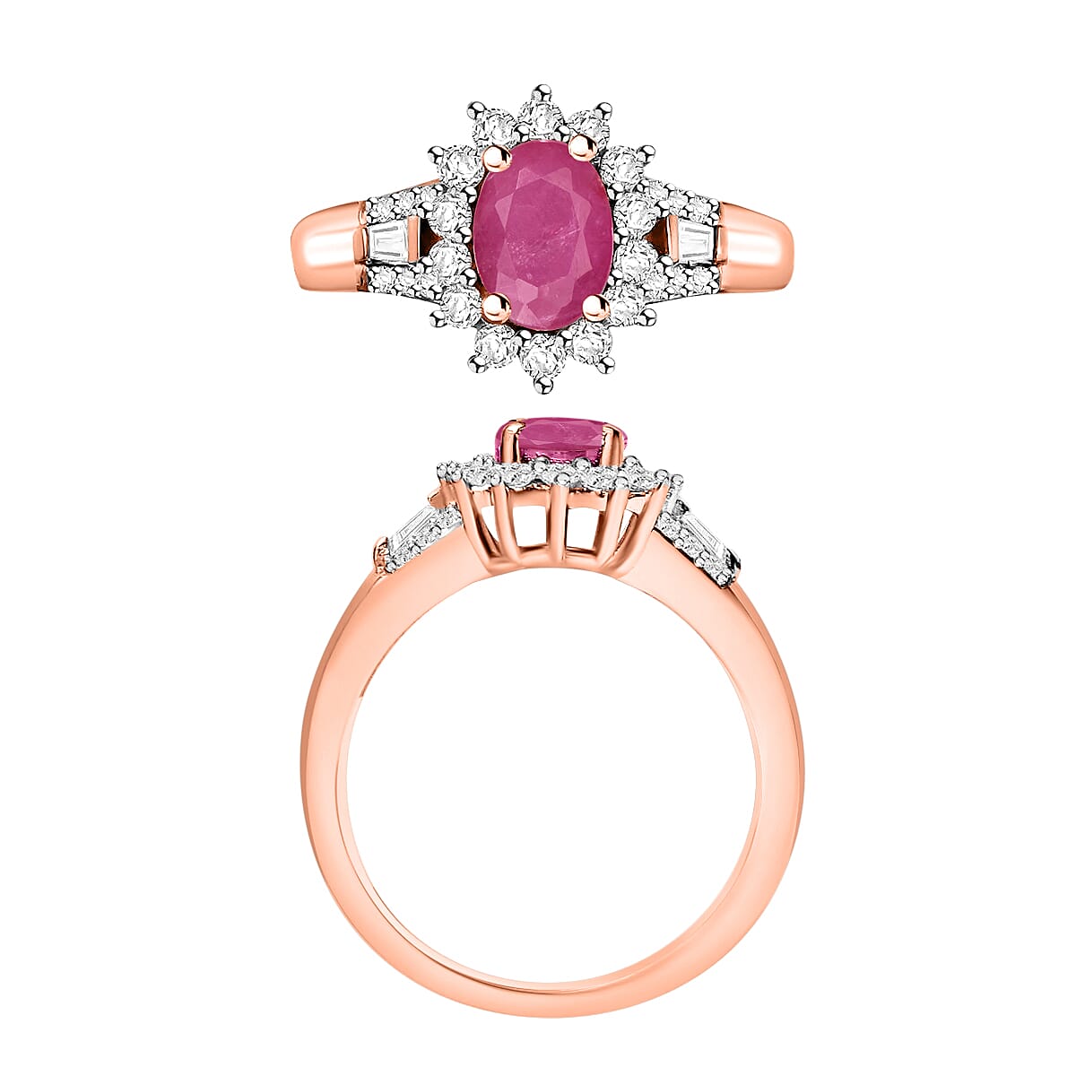 Mozambique Ruby and Moissanite 1.50 ctw Ring in 18K Vermeil Rose Gold Over Sterling Silver (Size 7.5) (Del. in 10-12 Days) image number 3