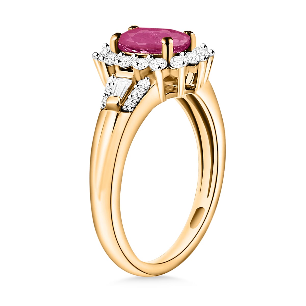 Mozambique Ruby and Moissanite 1.50 ctw Ring in 18K Vermeil Yellow Gold Over Sterling Silver (Size 10.5) (Del. in 10-12 Days) image number 2
