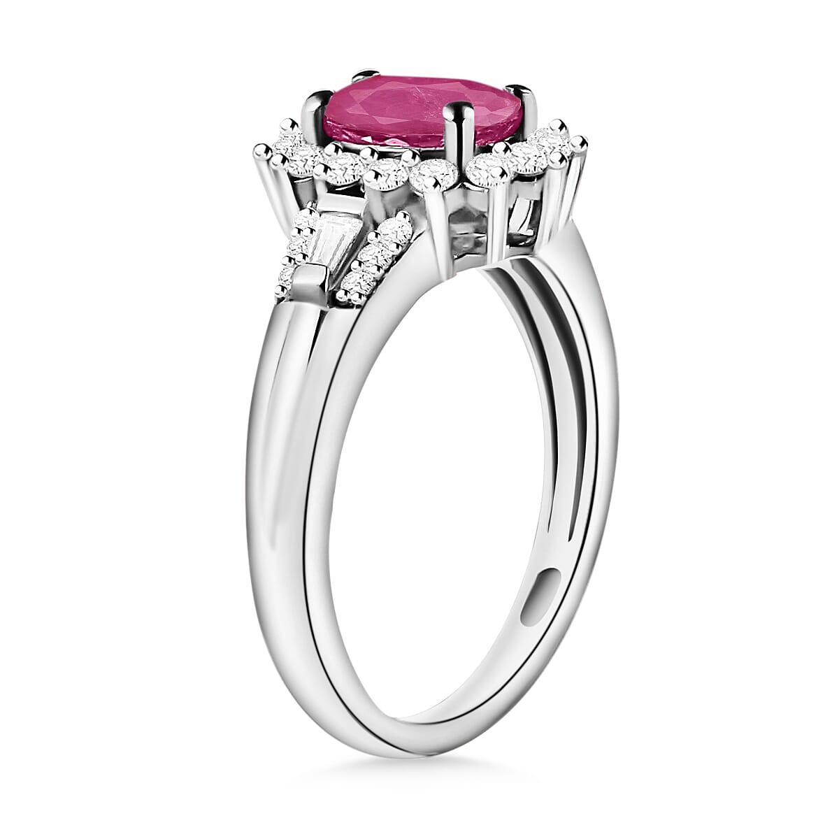 Mozambique Ruby and Moissanite 1.50 ctw Ring in Rhodium Over Sterling Silver (Size 6.5) (Del. in 10-12 Days) image number 2