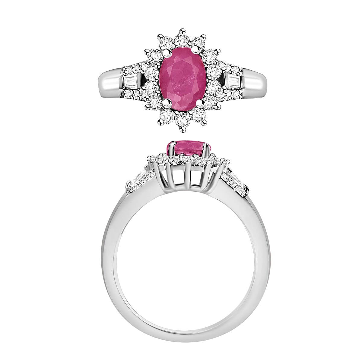 Mozambique Ruby and Moissanite 1.50 ctw Ring in Rhodium Over Sterling Silver (Size 8.0) (Del. in 10-12 Days) image number 3