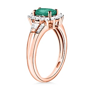 D'Joy Kagem Zambian Emerald and Moissanite 1.25 ctw Sunburst Ring in 18K Vermeil Rose Gold Over Sterling Silver (Size 10.0)