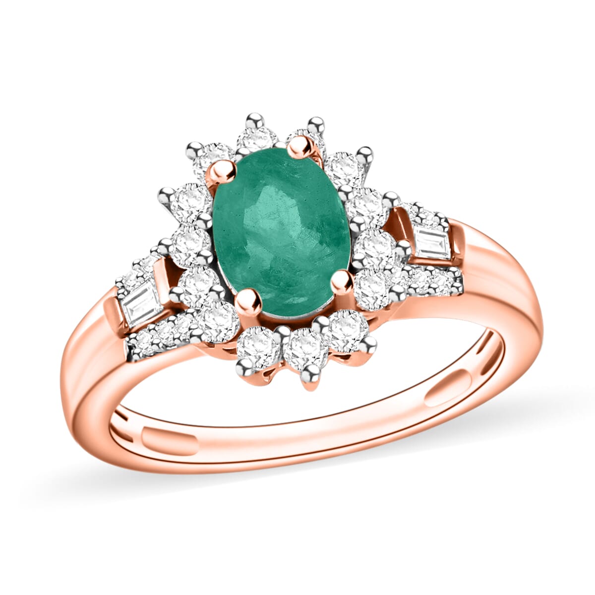 Buy Kagem Zambian Emeral and Moissanite Sunburst Ring in 18K