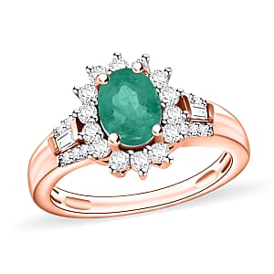 Kagem Zambian Emerald and Moissanite 1.25 ctw Sunburst Ring in 18K Vermeil Rose Gold Over Sterling Silver (Size 8.0)