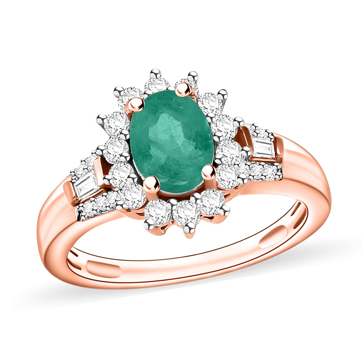 Kagem Zambian Emerald and Moissanite 1.25 ctw Sunburst Ring in 18K Vermeil Rose Gold Over Sterling Silver (Size 9.5) image number 0