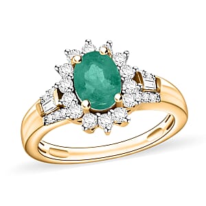 Kagem Zambian Emerald and Moissanite 1.25 ctw Ring in 18K Vermeil Yellow Gold Over Sterling Silver (Size 6.5)