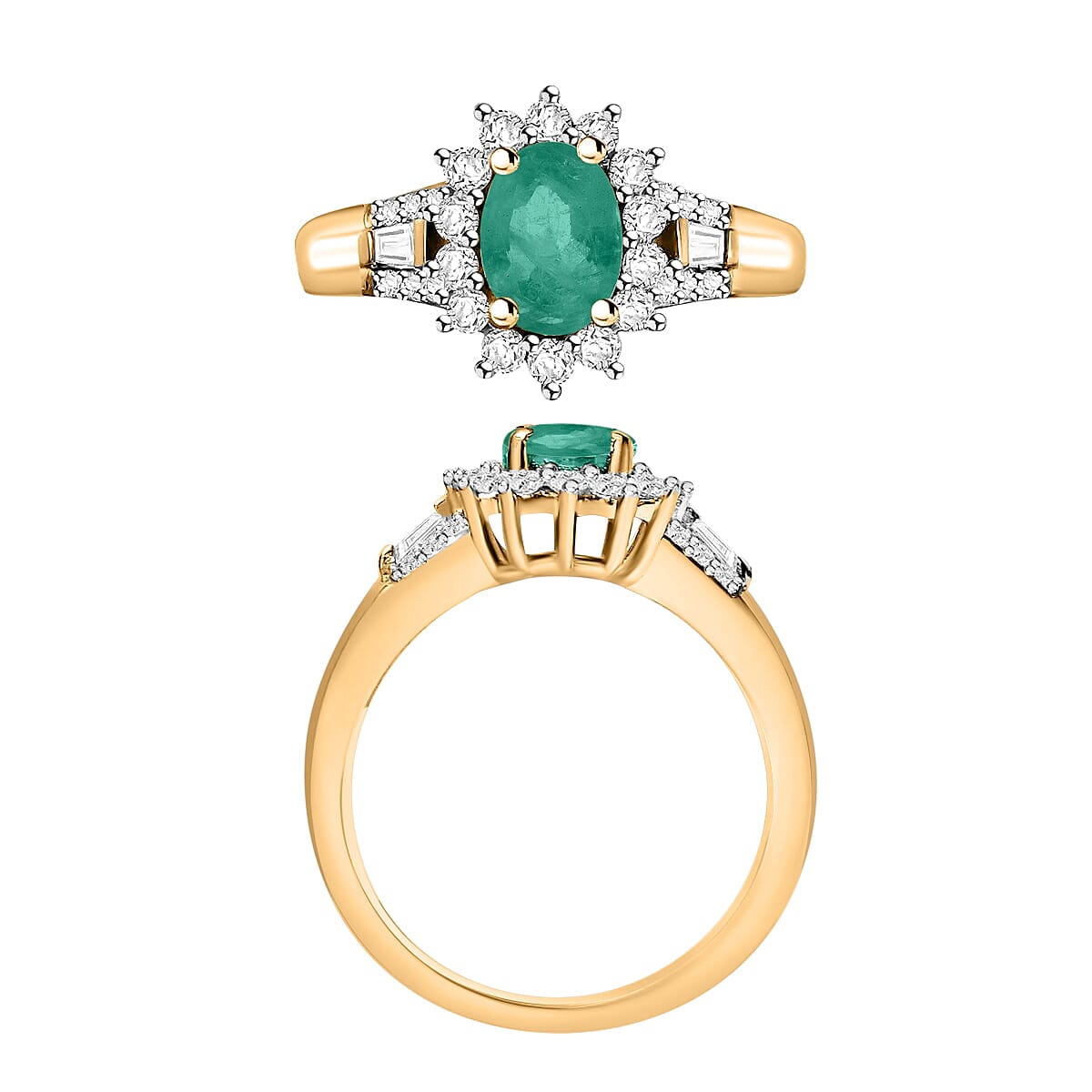 Kagem Zambian Emerald and Moissanite 1.25 ctw Ring in 18K Vermeil Yellow Gold Over Sterling Silver (Size 6.5) image number 3