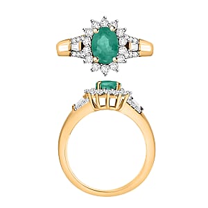 Kagem Zambian Emerald and Moissanite 1.25 ctw Ring in 18K Vermeil Yellow Gold Over Sterling Silver (Size 6.5)