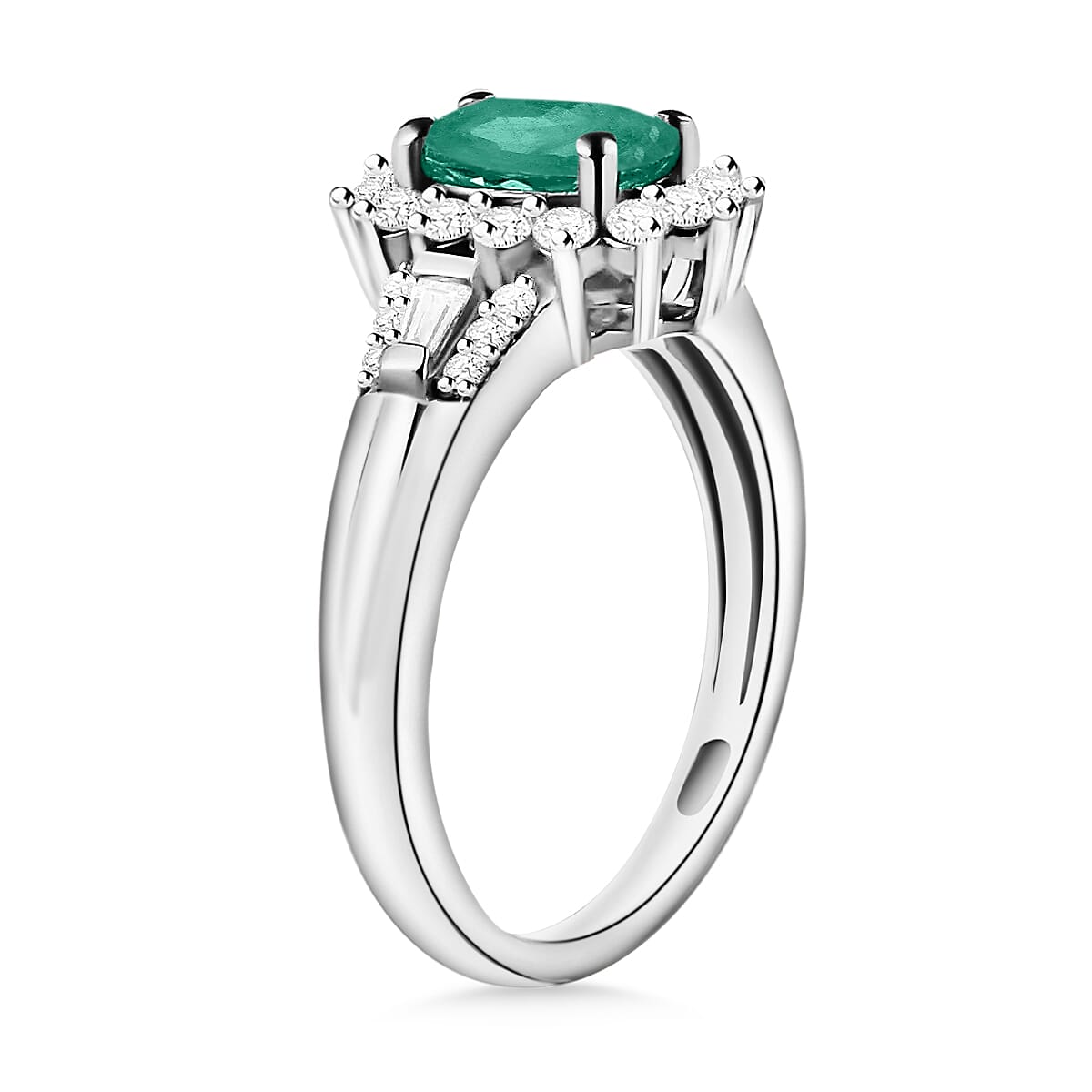 Kagem Zambian Emerald and Moissanite 1.25 ctw Ring in Rhodium Over Sterling Silver (Size 11.0) (Del. in 10-12 Days) image number 2