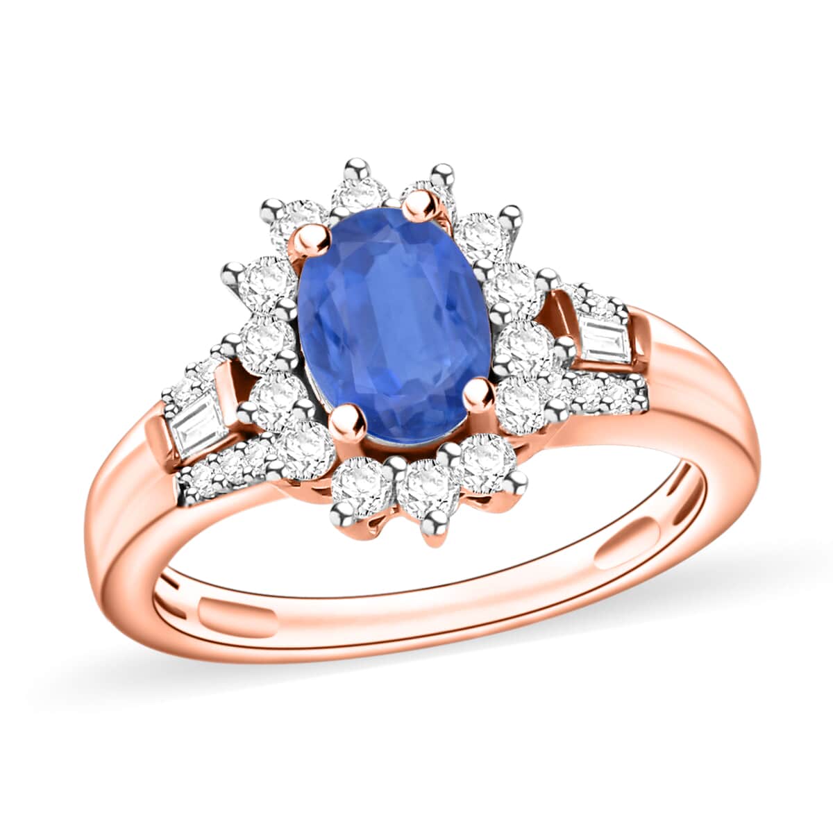 Kanchanaburi Blue Sapphire and Moissanite 1.40 ctw Ring in 18K Vermeil Rose Gold Over Sterling Silver (Size 10.0) image number 0