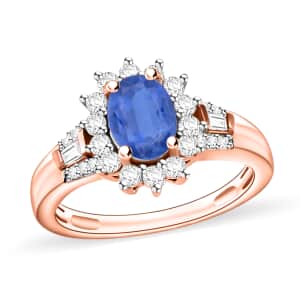 Kanchanaburi Blue Sapphire and Moissanite 1.40 ctw Ring in 18K Vermeil Rose Gold Over Sterling Silver (Size 10.0)