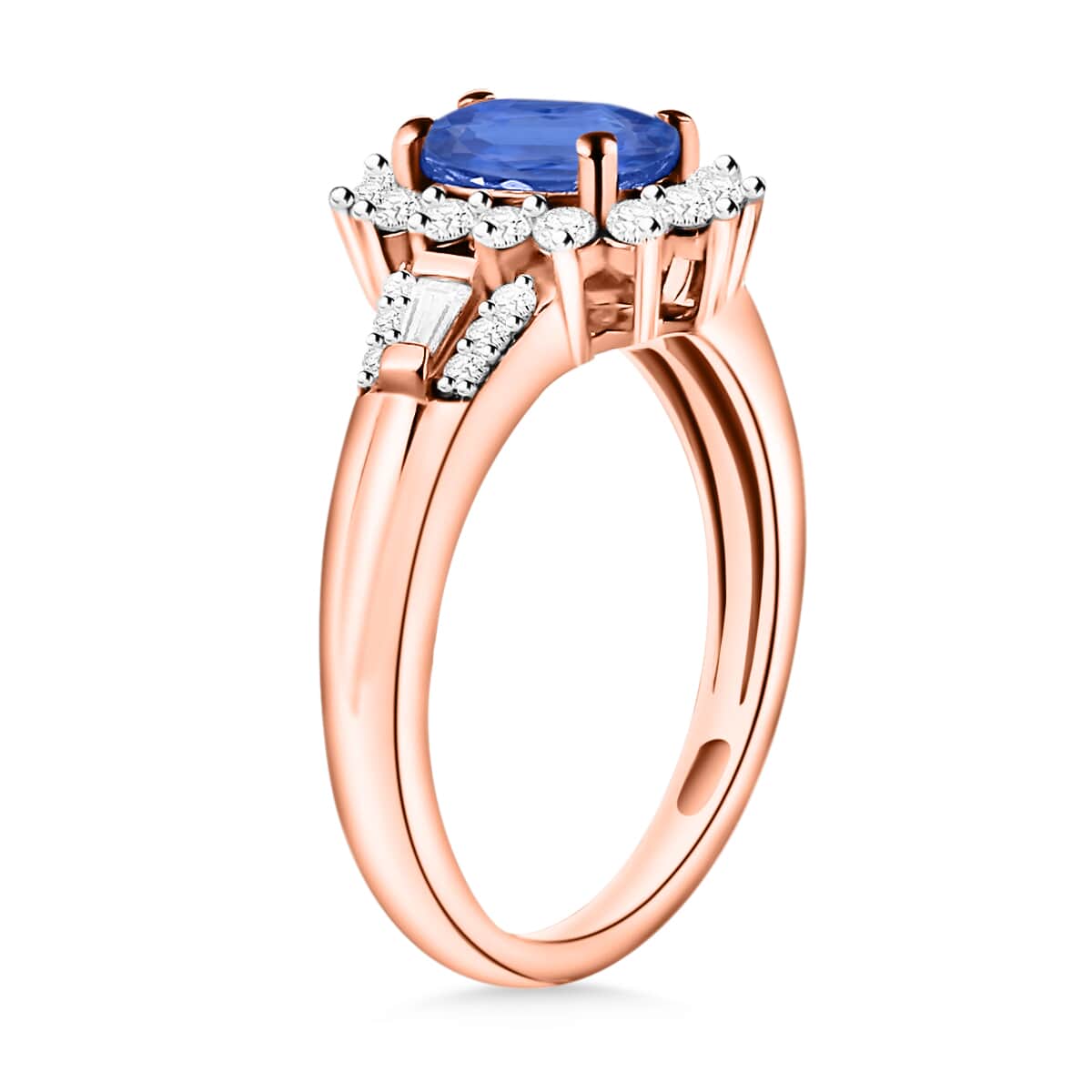 Kanchanaburi Blue Sapphire and Moissanite 1.40 ctw Ring in 18K Vermeil Rose Gold Over Sterling Silver (Size 10.0) image number 2