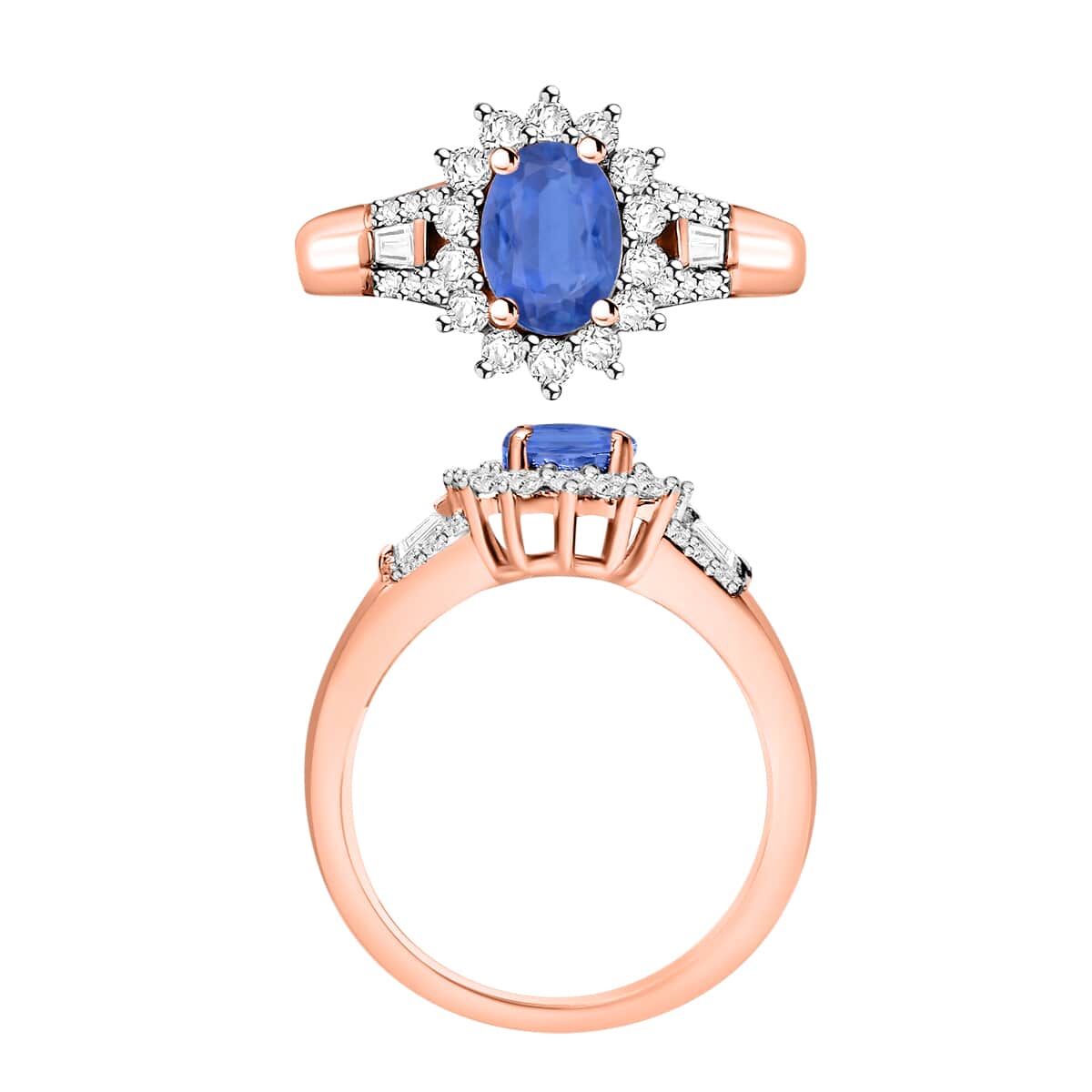 Kanchanaburi Blue Sapphire and Moissanite 1.40 ctw Ring in 18K Vermeil Rose Gold Over Sterling Silver (Size 10.0) image number 3