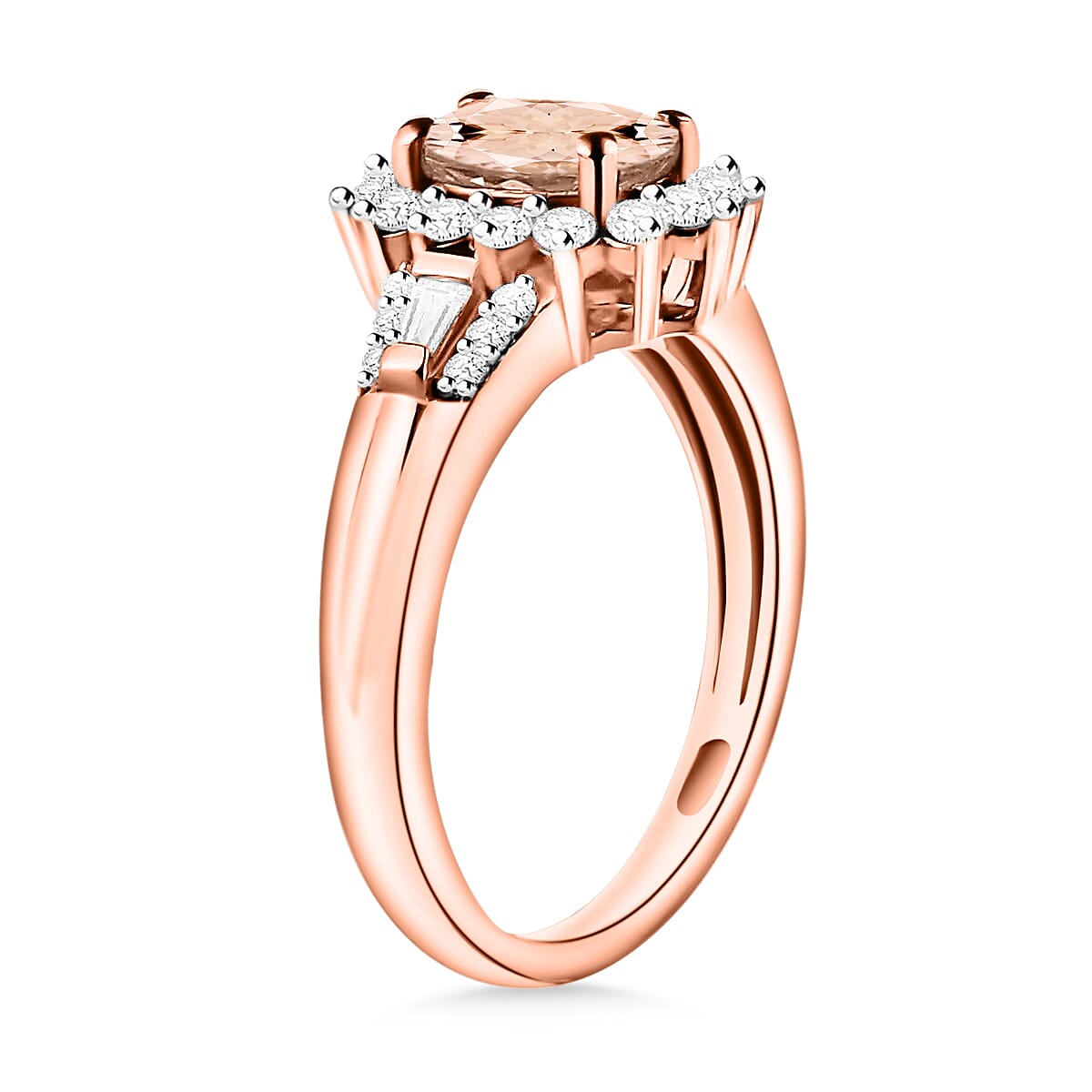 Pink Morganite and Moissanite 1.25 ctw Ring in 18K Vermeil Rose Over Sterling Silver (Size 10.0)