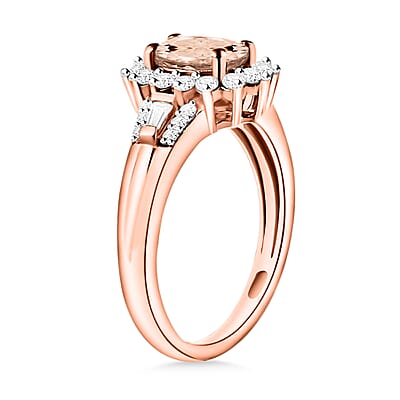 Pink Morganite and Moissanite 1.25 ctw Ring in 18K Vermeil Rose Over Sterling Silver (Size 10.0)
