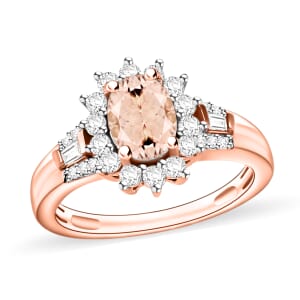 D'Joy Pink Morganite and Moissanite 1.25 ctw Ring in 18K Vermeil Rose Over Sterling Silver (Size 11.0)