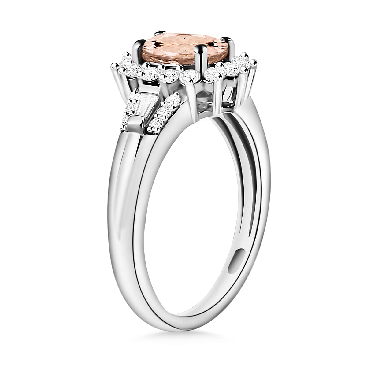 Pink Morganite and Moissanite 1.25 ctw Ring in Rhodium Over Sterling Silver (Size 12.0) (Del. in 10-12 Days) image number 2