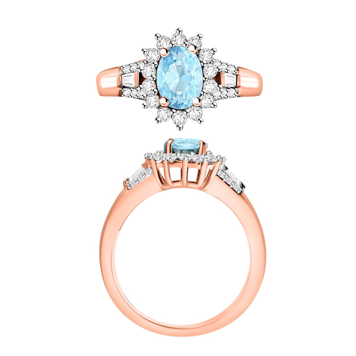 Mangoro Aquamarine and Moissanite 1.25 ctw Ring in 18K Vermeil Rose Gold Over Sterling Silver (Size 10.0) image number 3