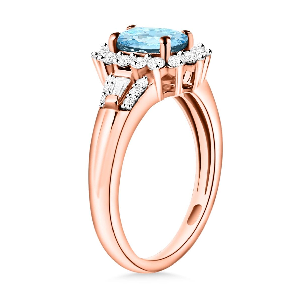 Mangoro Aquamarine and Moissanite 1.25 ctw Ring in 18K Vermeil Rose Gold Over Sterling Silver (Size 7.0) image number 2