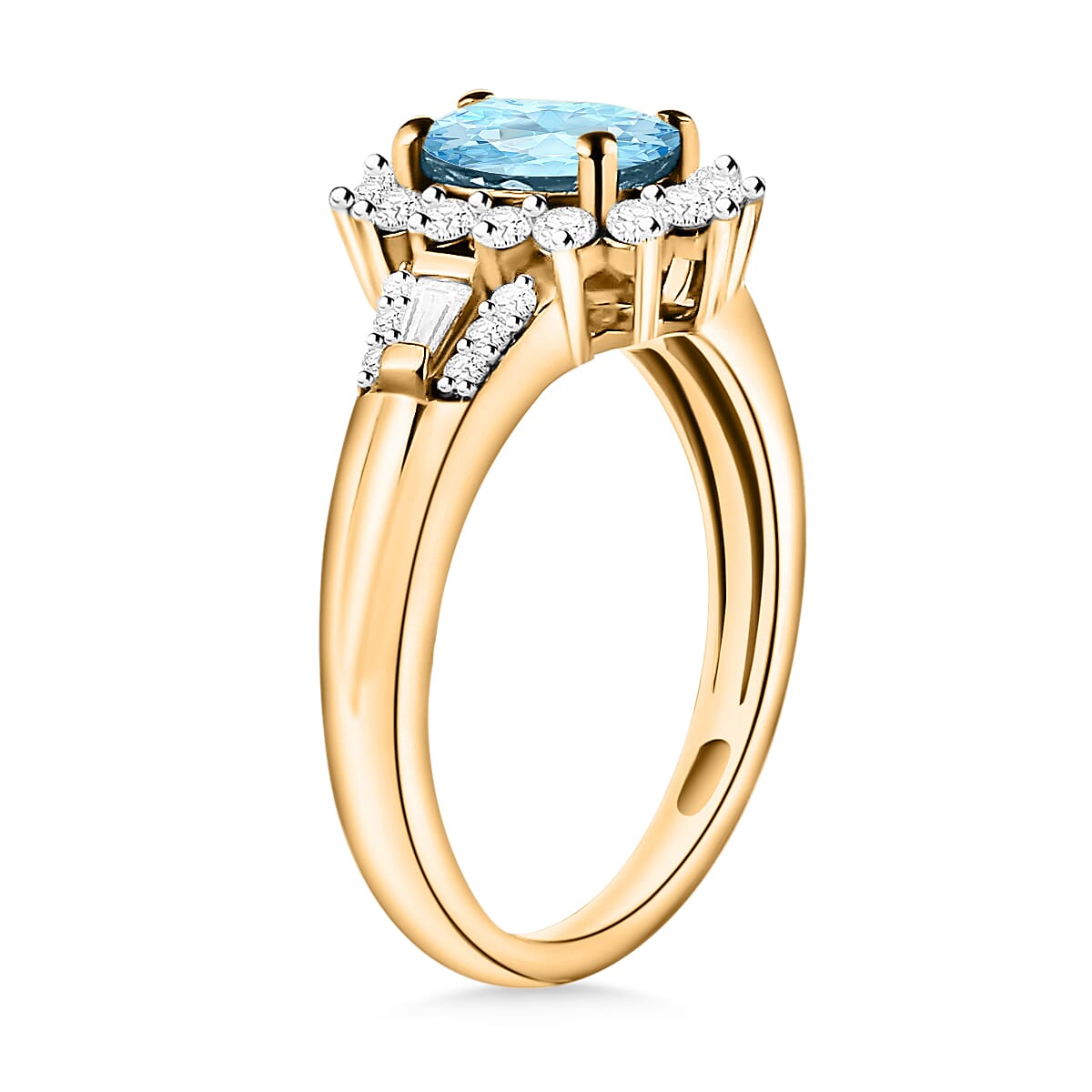 Mangoro Aquamarine and Moissanite 1.25 ctw Ring in 18K Vermeil Yellow Gold Over Sterling Silver (Size 8.5) (Del. in 10-12 Days) image number 2