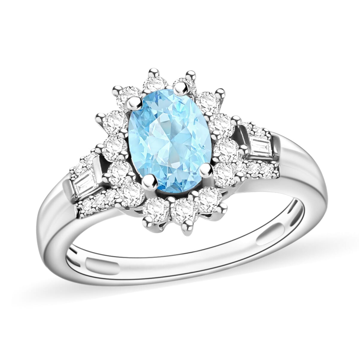 Mangoro Aquamarine and Moissanite 1.25 ctw Ring in Rhodium Over Sterling Silver (Size 10.5) image number 0
