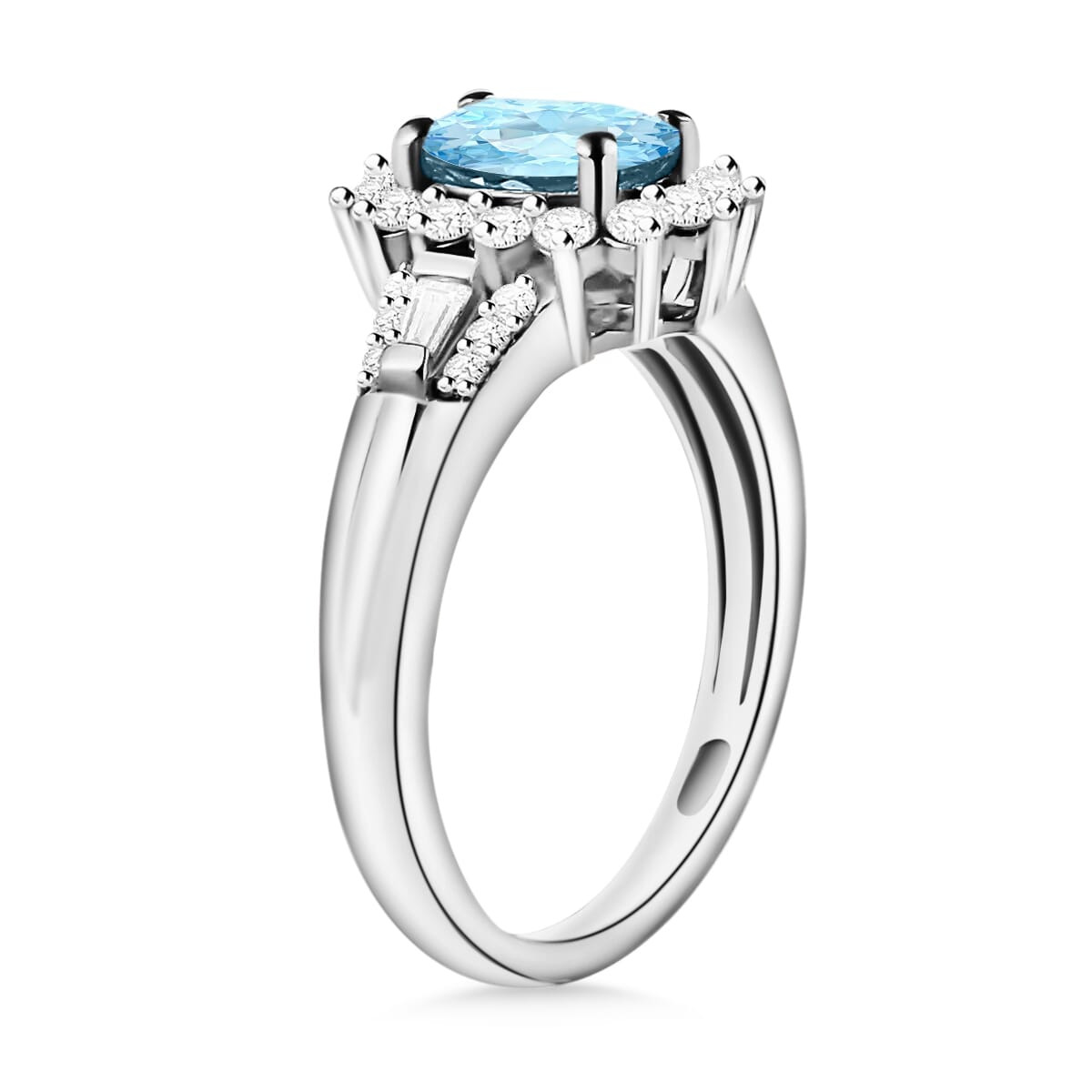 Mangoro Aquamarine and Moissanite 1.25 ctw Ring in Rhodium Over Sterling Silver (Size 10.5) image number 2