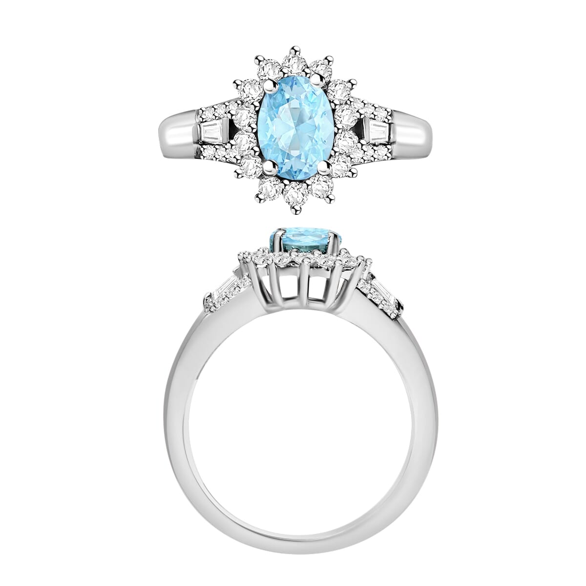 Mangoro Aquamarine and Moissanite 1.25 ctw Ring in Rhodium Over Sterling Silver (Size 10.5) image number 3