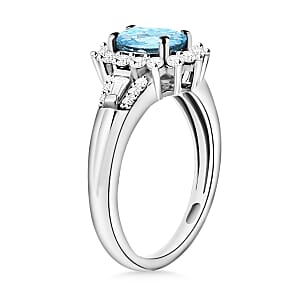 D'Joy Mangoro Aquamarine and Moissanite 1.25 ctw Ring in Rhodium Over Sterling Silver (Size 12.0)