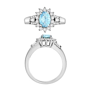 D'Joy Mangoro Aquamarine and Moissanite 1.25 ctw Ring in Rhodium Over Sterling Silver (Size 12.0)