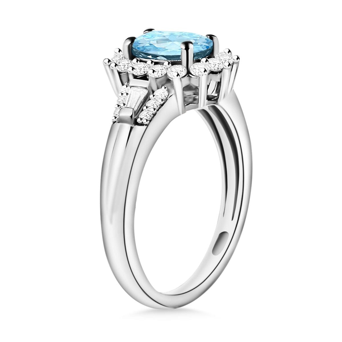 Mangoro Aquamarine and Moissanite 1.25 ctw Ring in Rhodium Over Sterling Silver (Size 6.0) image number 2