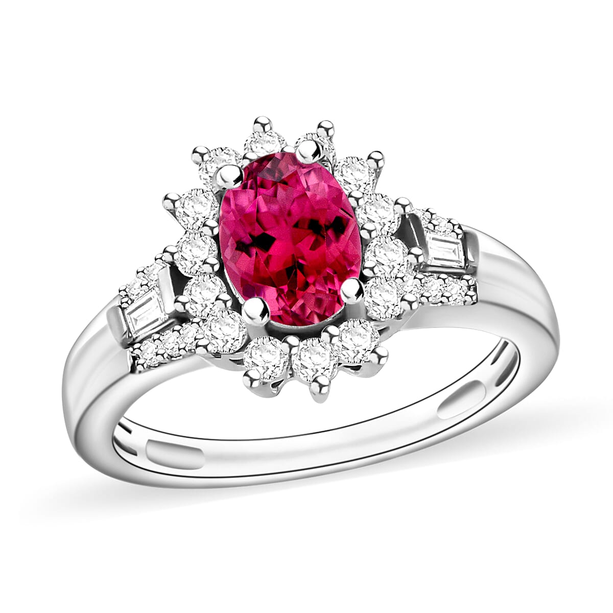 Luxoro Premium Ouro Fino Rubellite and G-H I1 Diamond 1.20 ctw Ring in 14K White Gold (Size 10.0) image number 0