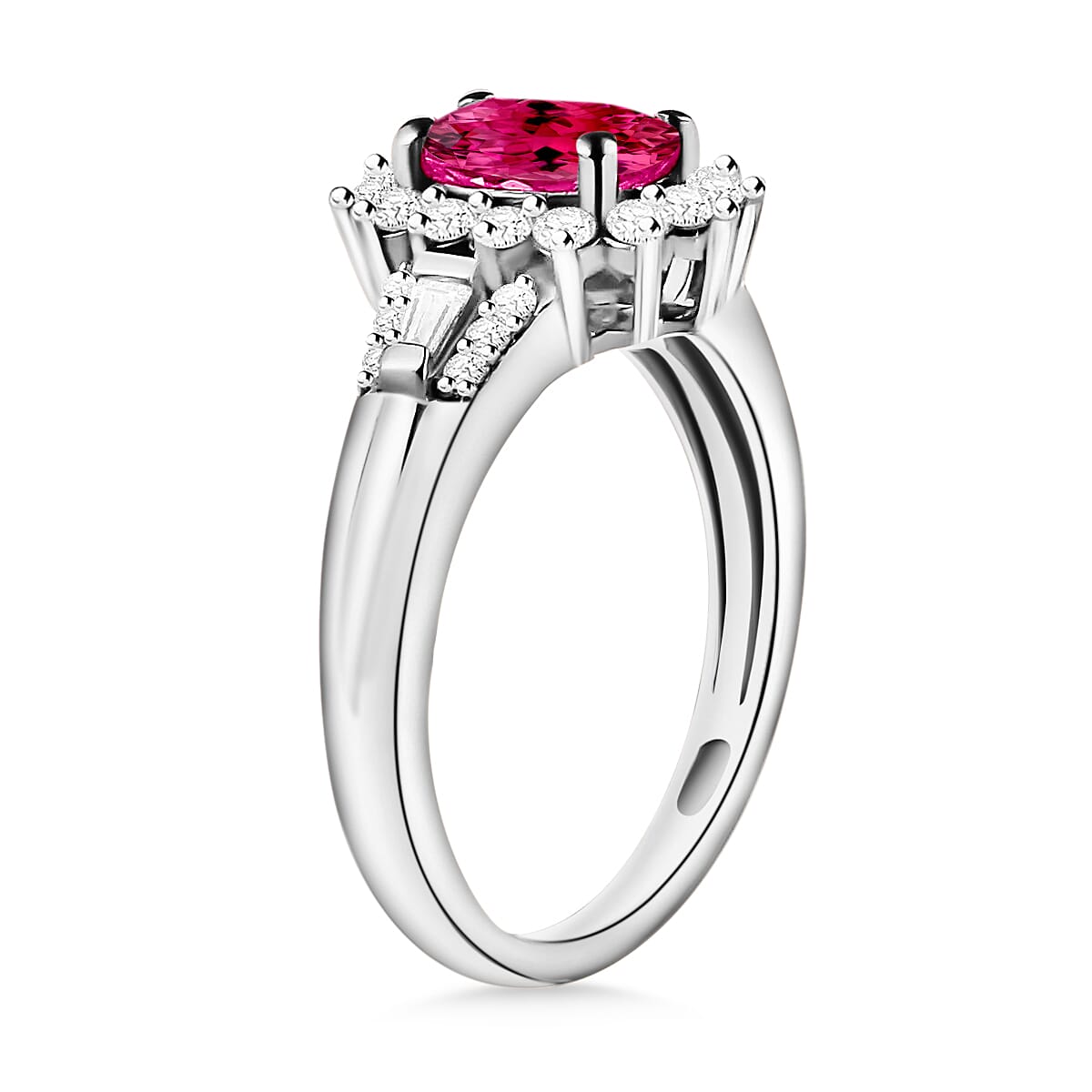 Luxoro Premium Ouro Fino Rubellite and G-H I1 Diamond 1.20 ctw Ring in 14K White Gold (Size 8.0) (Del. in 10-12 Days) image number 2