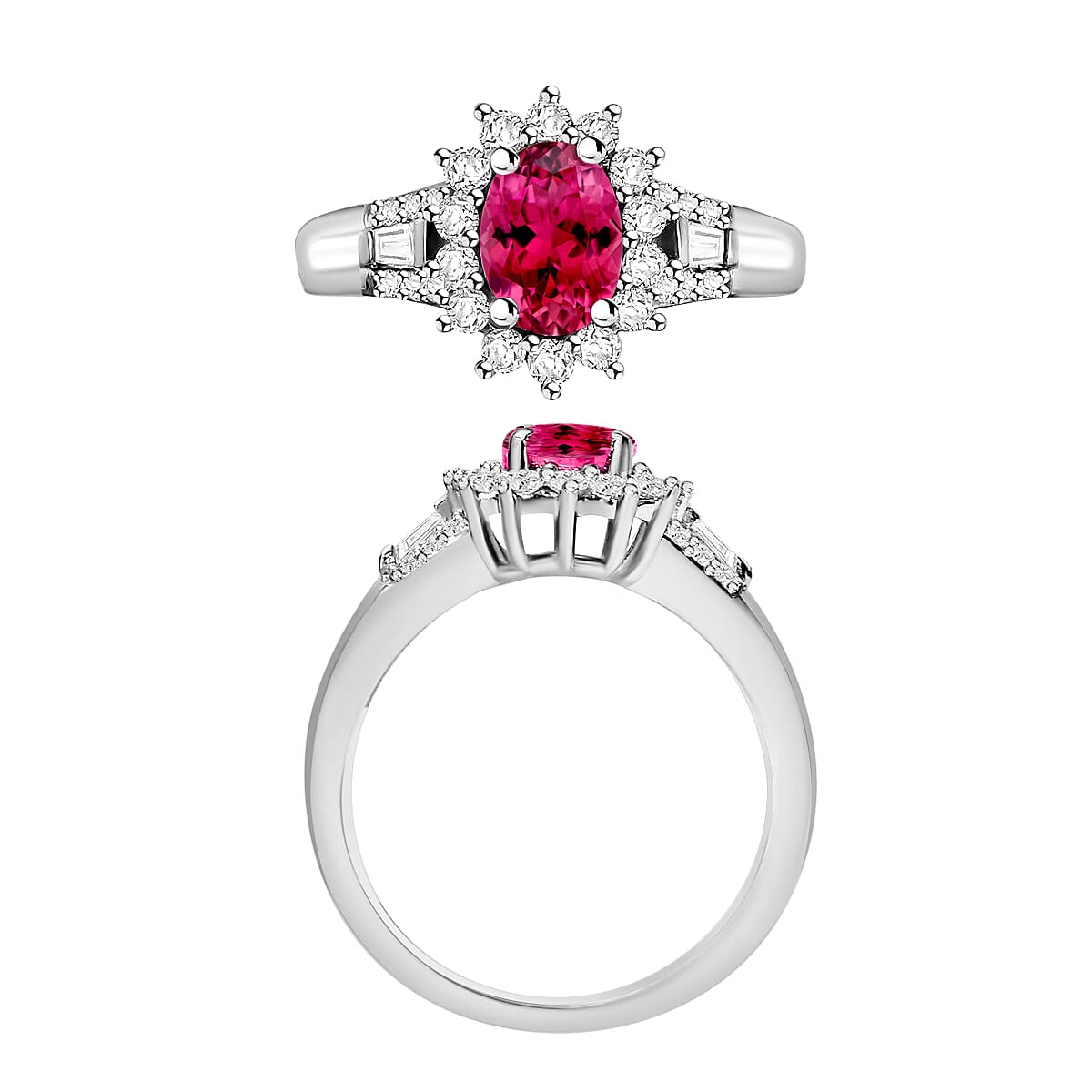 Luxoro Premium Ouro Fino Rubellite and G-H I1 Diamond 1.20 ctw Ring in 14K White Gold (Size 8.0) (Del. in 10-12 Days) image number 3