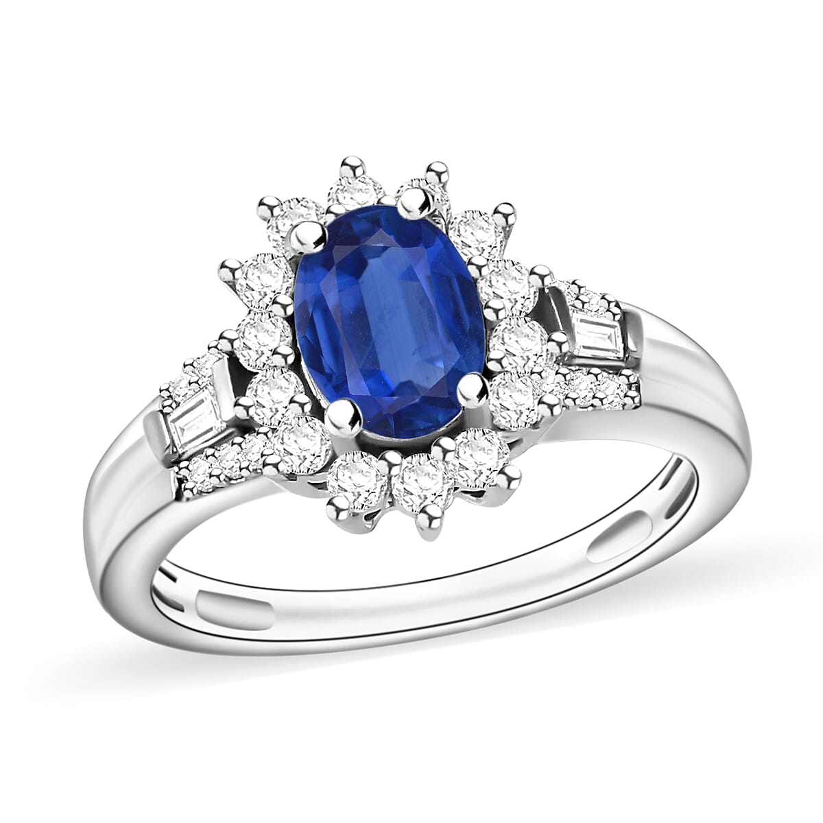 Luxoro Premium Kanchanaburi Blue Sapphire and G-H I1 Diamond 1.40 ctw Ring in 14K White Gold (Size 10.0) image number 0