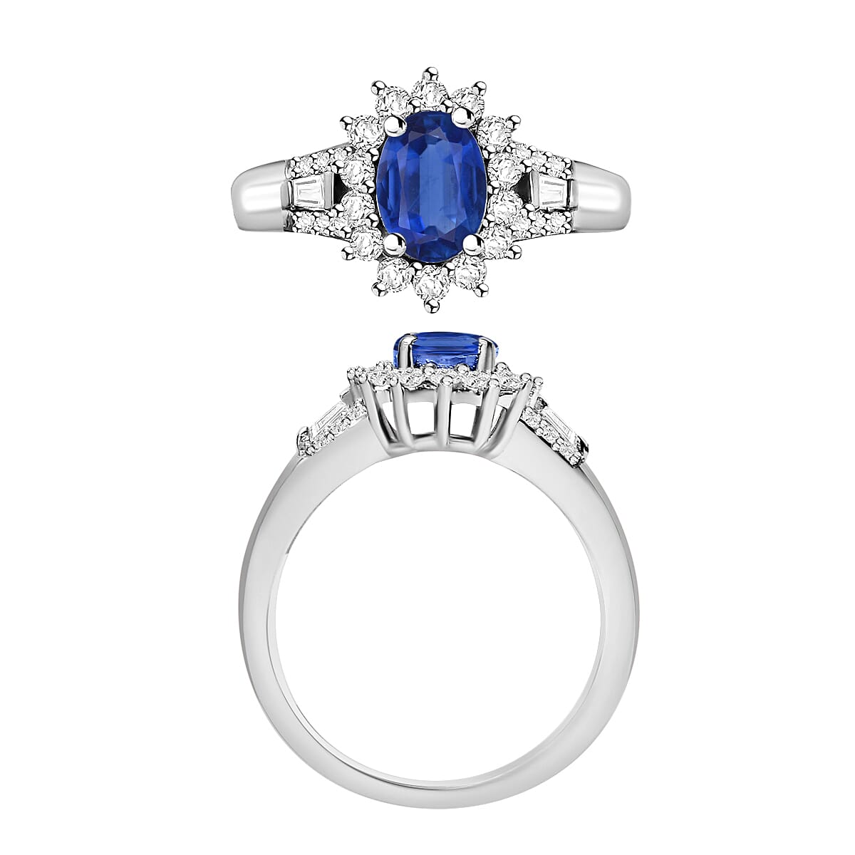 Luxoro Premium Kanchanaburi Blue Sapphire and G-H I1 Diamond 1.40 ctw Ring in 14K White Gold (Size 11.5) (Del. in 10-12 Days) image number 3