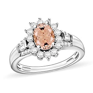 Luxoro Premium Pink Morganite and G-H I1 Diamond 1.20 ctw Ring in 14K White Gold (Size 10.0) (Del. in 10-12 Days)