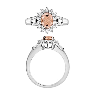 Luxoro Premium Pink Morganite and G-H I1 Diamond 1.20 ctw Ring in 14K White Gold (Size 10.0) (Del. in 10-12 Days)