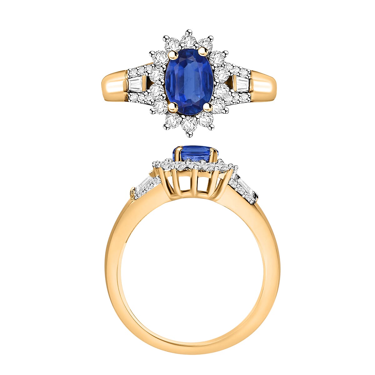 Luxoro Premium Kanchanaburi Blue Sapphire and G-H I1 Diamond 1.40 ctw Ring in 14K Yellow Gold (Size 7.5) (Del. in 10-12 Days) image number 3