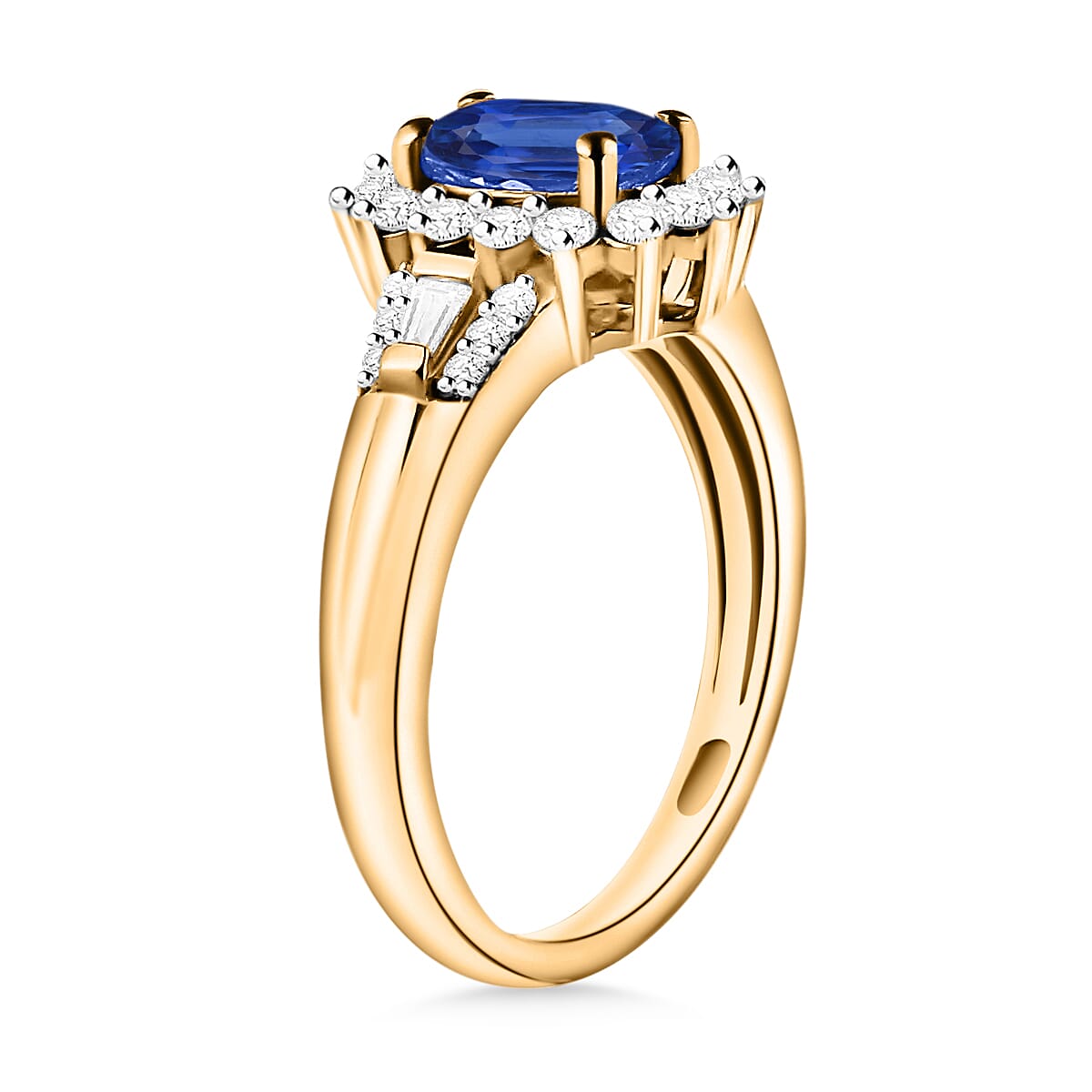 Luxoro Premium Kanchanaburi Blue Sapphire and G-H I1 Diamond 1.40 ctw Ring in 14K Yellow Gold (Size 8.5) (Del. in 10-12 Days) image number 2