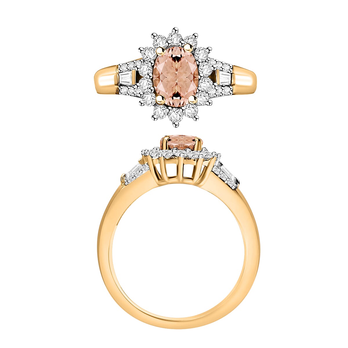 Luxoro Premium Pink Morganite and G-H I1 Diamond 1.20 ctw Ring in 14K Yellow Gold (Size 9.0) (Del. in 10-12 Days) image number 3