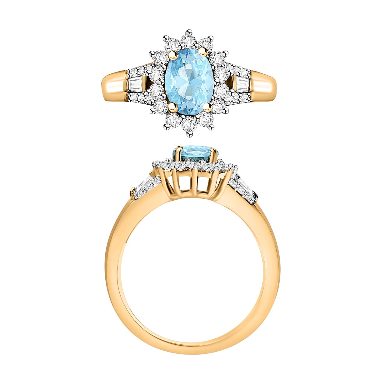 Luxoro Premium Mangoro Aquamarine and G-H I1 Diamond 1.20 ctw Ring in 14K Yellow Gold (Size 11.5) (Del. in 10-12 Days) image number 3