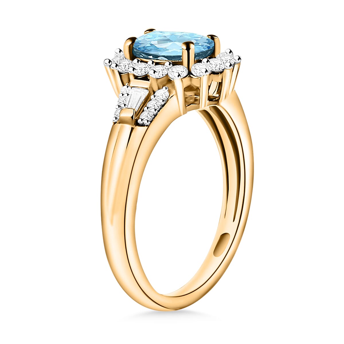 Luxoro Premium Mangoro Aquamarine and G-H I1 Diamond 1.20 ctw Ring in 14K Yellow Gold (Size 7.0) (Del. in 10-12 Days) image number 2