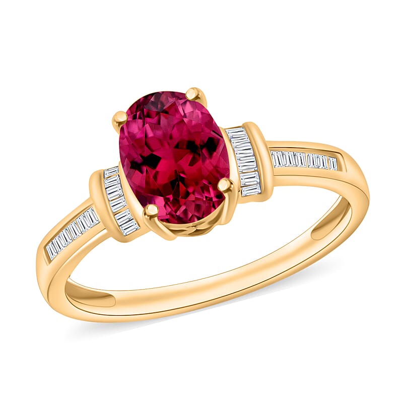 Iliana AAA Ouro Fino Rubellite and G-H SI Diamond 1.50 ctw Ring in 18K Yellow Gold (Size 8.5)