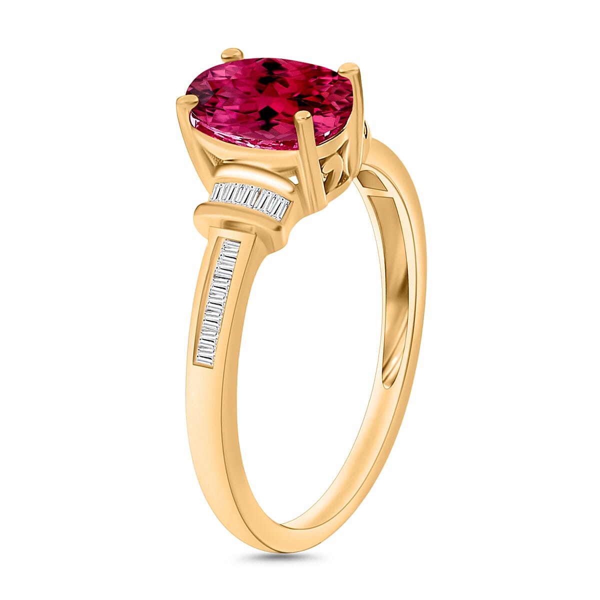 Iliana AAA Ouro Fino Rubellite and G-H SI Diamond 1.50 ctw Ring in 18K Yellow Gold (Size 8.5) image number 2