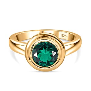 Lab Grown Emerald 1.15 ctw Ring in 18K Vermeil Yellow Gold Over Sterling Silver (Size 9.0)