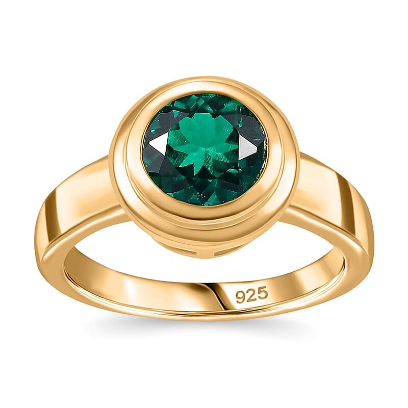 Lab Grown Emerald 1.15 ctw Ring in 18K Vermeil Yellow Gold Over Sterling Silver (Size 9.0)